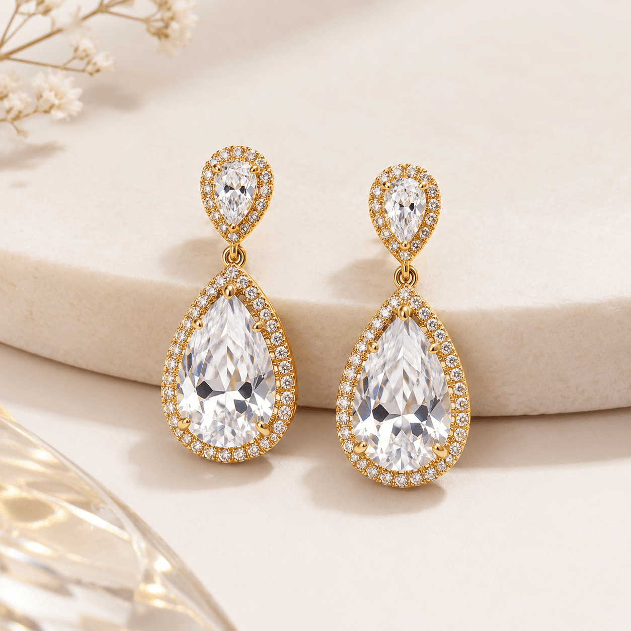 Teardrop shaped crystal statement drop earrings